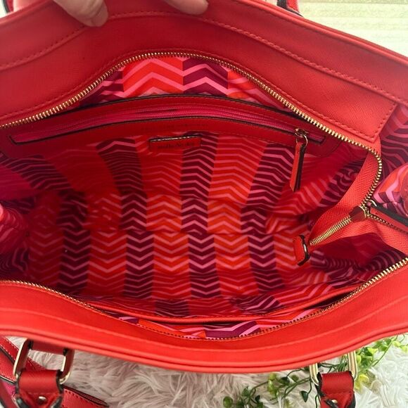 STELLA & DOT Madison Tech Red‎ Orange Pink Expandable Tote Shoulder Bag - Picture 8 of 12